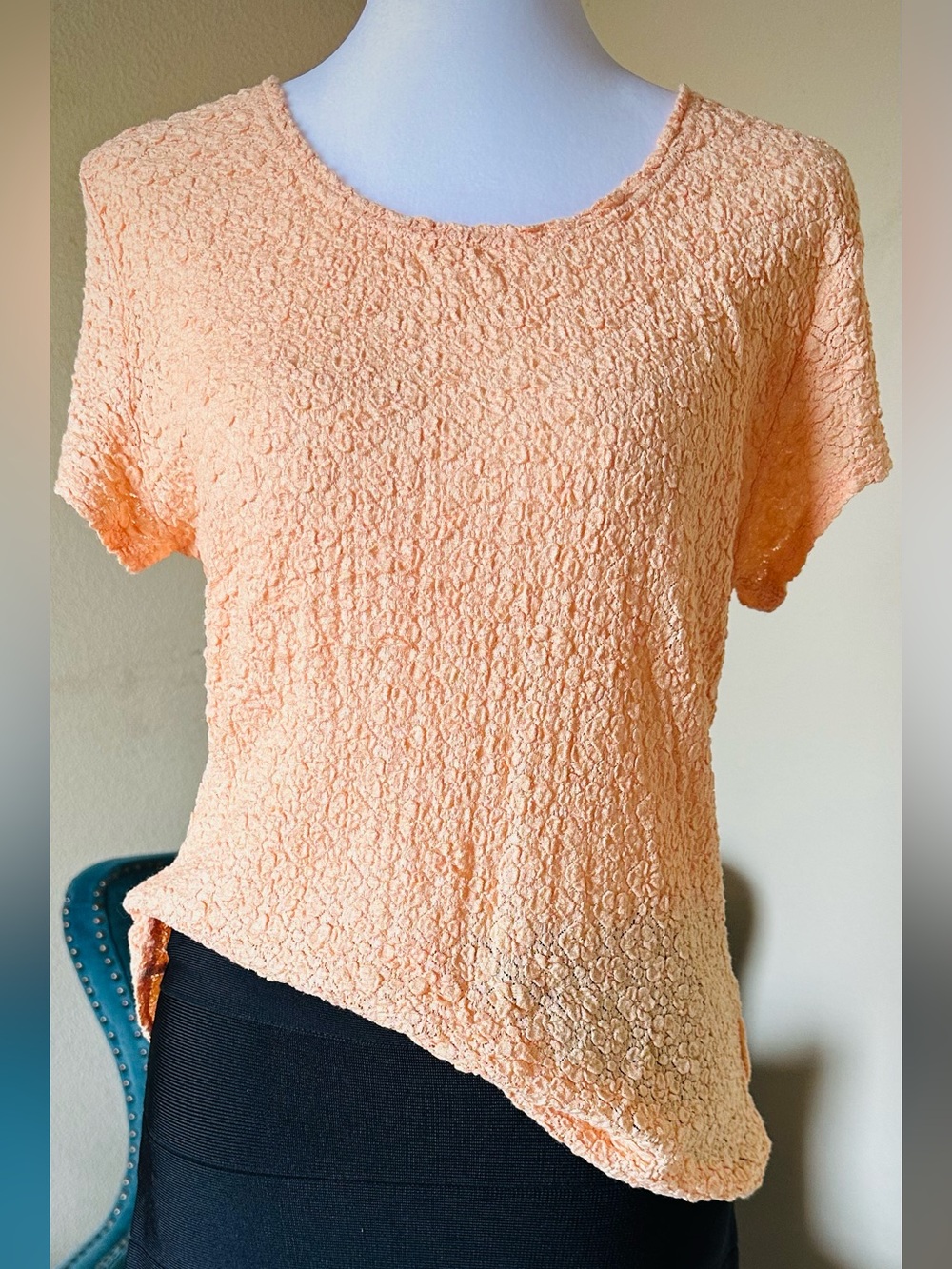 Worthington Stretch Lace Peach Short-Sleeve Tee